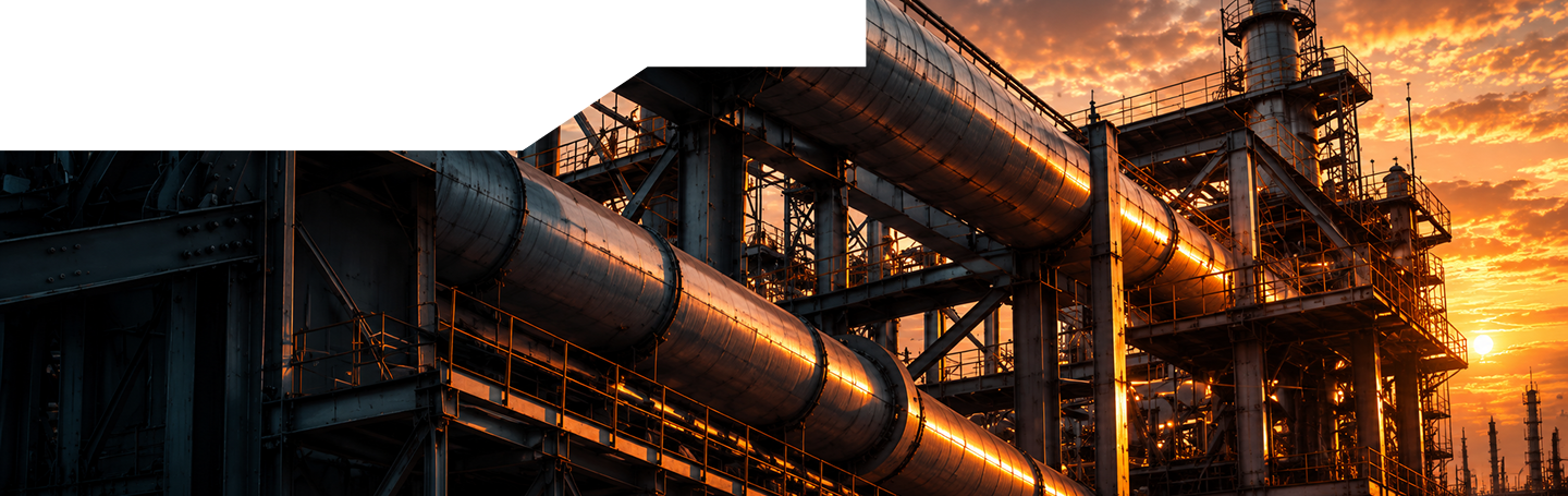 Industrial pipeline structure at sunset